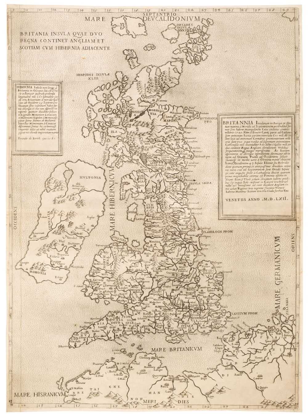 Lot 361 - British Isles. (Bertelli F. & Lily G.), Britania Insula quae duo Regna continet..., Venice 1562
