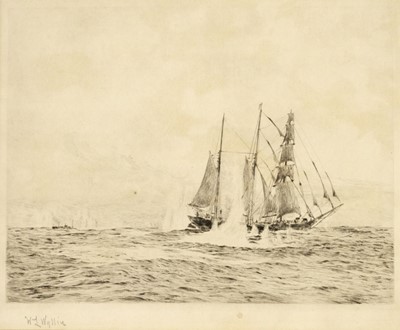 Lot 127 - Wyllie (William Lionel, 1851 - 1931). Brig under Fire