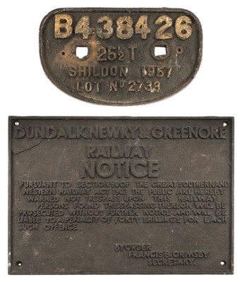Lot 361 - Railway Signs. Dundalk Newry & Greenore cast iron sign