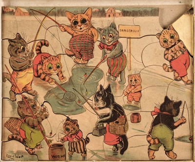 Lot 526 - Wain (Louis). Fishing cats, a 52 piece colour lithographed wooden jigsaw puzzle