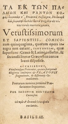 Lot 107 - Hertel (Jakob). Ta ek ton palaion kai panton sophon komikon, 1560