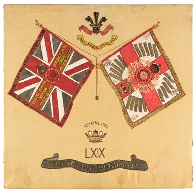 Lot 226 - The Welch Regiment. WWI regimental embroidered pictures