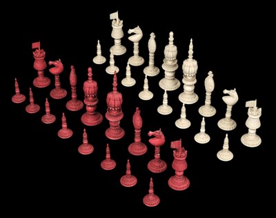 Lot 243 - Chess. A 19th-century Anglo-Indian carved ivory chess set