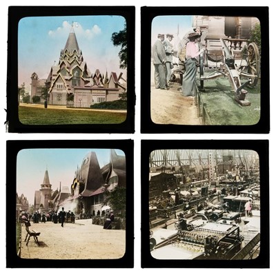 Lot 548 - Magic Lantern Slides. A group of 29 hand-coloured lantern slides of the Glasgow Exhibition, c. 1890