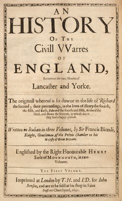 Lot 116 - Biondi (Francis). An History of the Civill Warres of England..., 1646