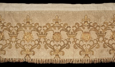 Lot 553 - Embroidered panel. A metalwork hanging, late 19th/early 20th century