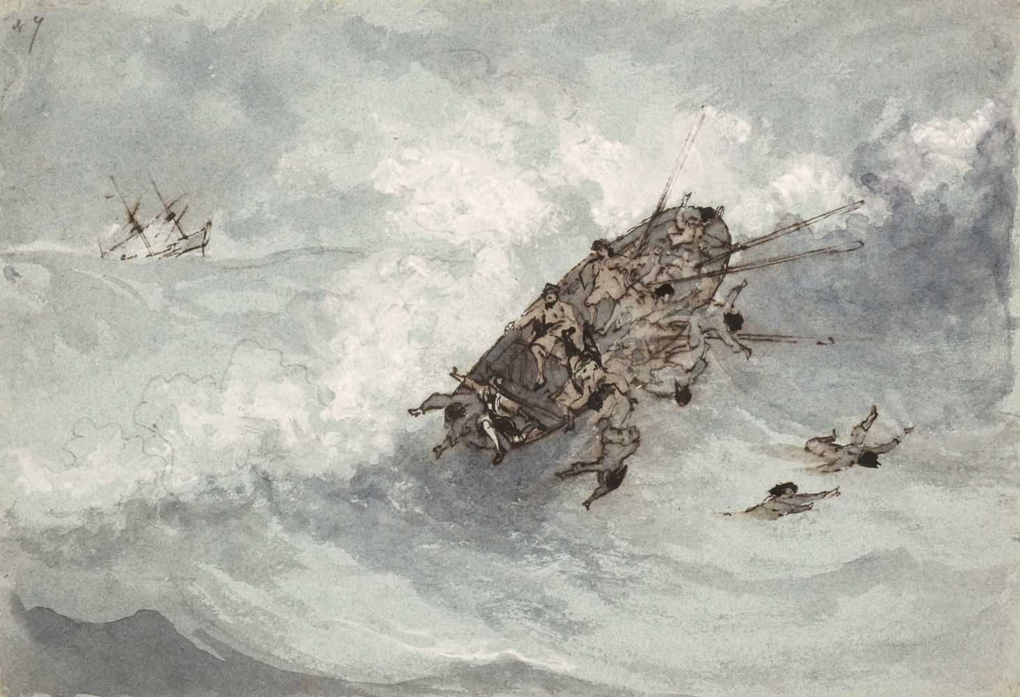 Lot 148 - English School. Illustrations to Robinson Crusoe, circa 1850's-60's, pen, ink and brown wash