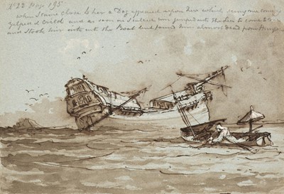 Lot 148 - English School. Illustrations to Robinson Crusoe, circa 1850's-60's, pen, ink and brown wash