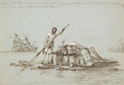 Lot 148 - English School. Illustrations to Robinson Crusoe, circa 1850's-60's, pen, ink and brown wash