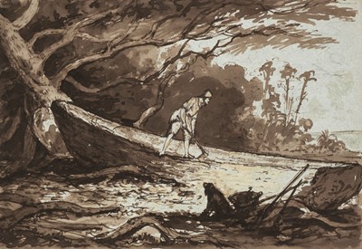 Lot 148 - English School. Illustrations to Robinson Crusoe, circa 1850's-60's, pen, ink and brown wash