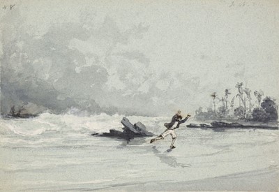 Lot 148 - English School. Illustrations to Robinson Crusoe, circa 1850's-60's, pen, ink and brown wash