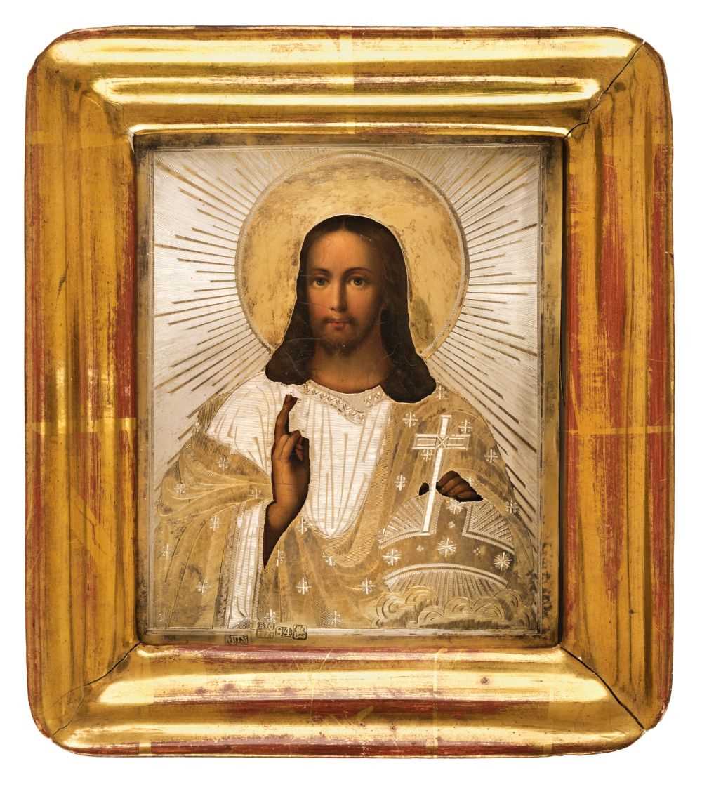 Lot 124 - Russian icon. A travelling icon of Christ Pantocrator, mid 19th century