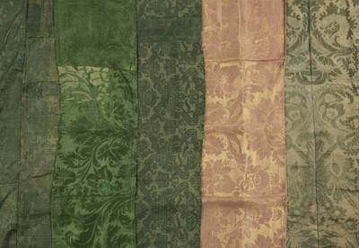 Lot 375 - Curtains. A collection of 18th and 19th century damask curtains and fabric