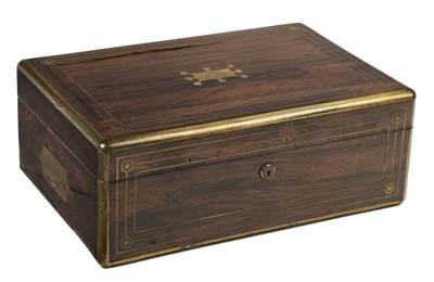 Lot 281 - Vanity Box. A 19th-century rosewood box containing silver top bottles
