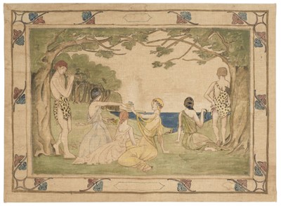 Lot 403 - Painted panel. A large Arts & Crafts painted linen panel, circa 1920