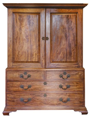 Lot 347 - Linen Press, A George III period mahogany linen press