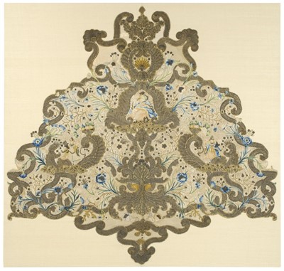 Lot 381 - Embroidered headboard. A fine rococo embroidered headboard, Italy: Piedmont, circa 1750