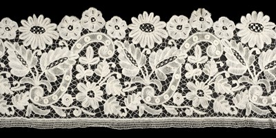 Lot 396 - Lace. A long length of wide tape and needle lace, late 19th century, & other lace items