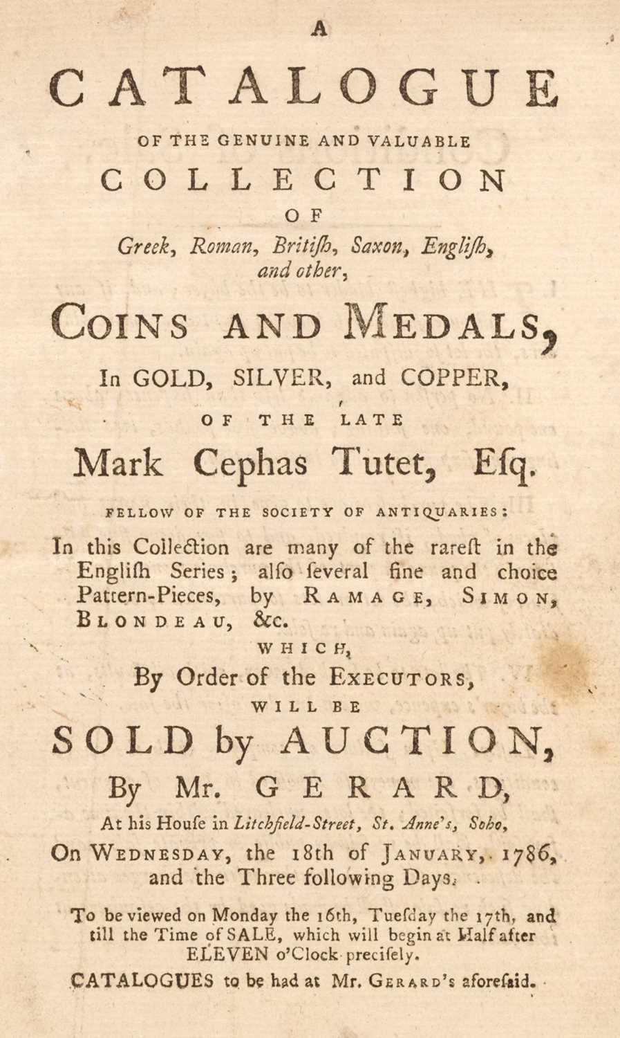 Lot 393 - Coin & Medal auction catalogues. A volume of 16 coin & medal auction catalogues, 1786-91