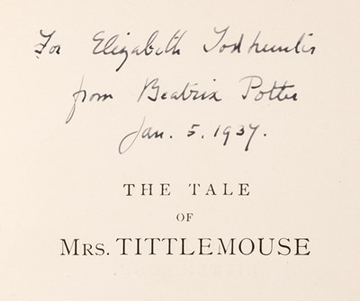 Lot 623 - Potter (Beatrix). The Tale of Mrs. Tittlemouse, later edition, [after 1918], inscribed by author