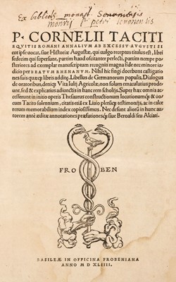 Lot 268 - Tacite (Cornelius P.) Cornelii Taciti, Basil: Officina Frobeniana, 1544