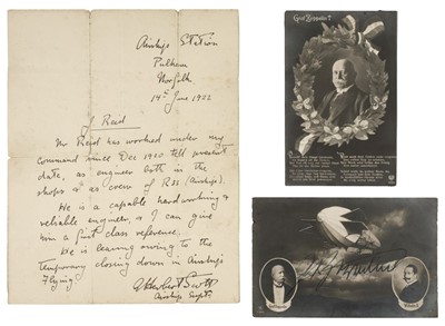 Lot 135 - Zeppelin. Postcard signed by Graf Zeppelin and other items