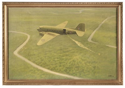 Lot 179 - Lea (G.E., active 1980s), Dakota over Burma, oil on canvas
