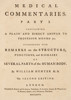 Lot 297 - Hunter (William). Medical Commentaries. Part I.