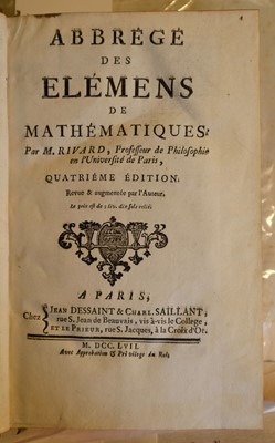 Lot 386 - Rivard (M). Abbrege des elemens de mathematiques, Paris, 1757