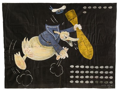 Lot 90 - Nose Art. WWII Donald Duck aircraft fabric - Pilot Officer Vivian Parry DFC