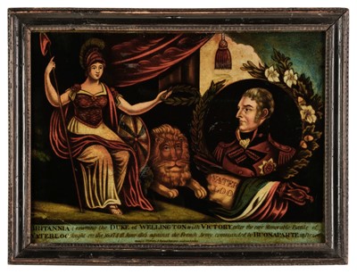 Lot 171 - Glass Painting. Walker (W. B. publisher). Britannia crowning the Duke of Wellington.., circa 1815