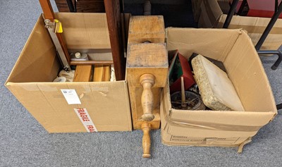 Lot 301 - Bookbinding & workshop tools. Assortment including finishing press, sewing frame and hand tools etc.
