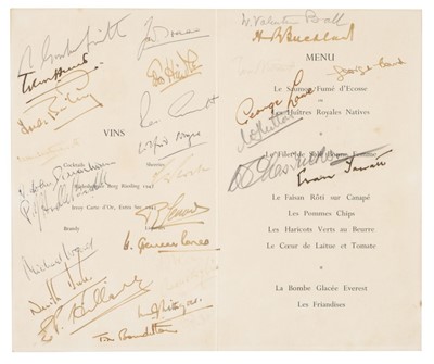 Lot 954 - Mount Everest, 1953. A scarce printed dinner menu for an event given by Smiths English Clocks Ltd