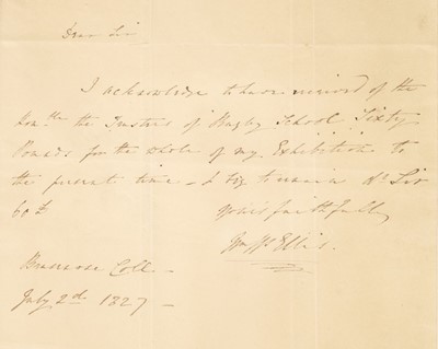 Lot 982 - Webb Ellis (William, 1806-1872). A very rare Autograph Letter Signed, ‘W.W. Ellis’