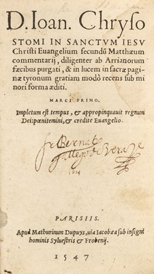 Lot 311 - John Chrysostom (Saint). in sanctum Iesu Christi Euangelium secundu Matthaeum commentarii, 1547