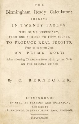 Lot 302 - Birmingham and the Midlands. Bernecker (C.). The Birmingham Ready Calculator, 1778