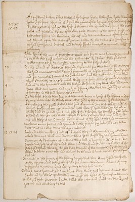Lot 308 - Devon. Manuscript deposition with judgement for fishing rights on the Yealm, 1547