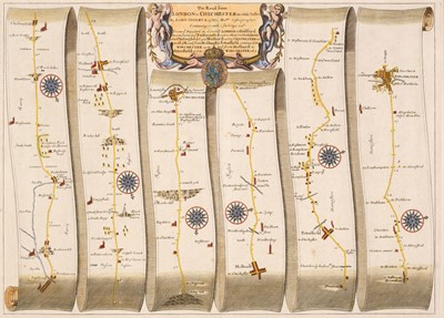 Lot 134 - Ogilby (John). Six strip road maps, 1676 or later