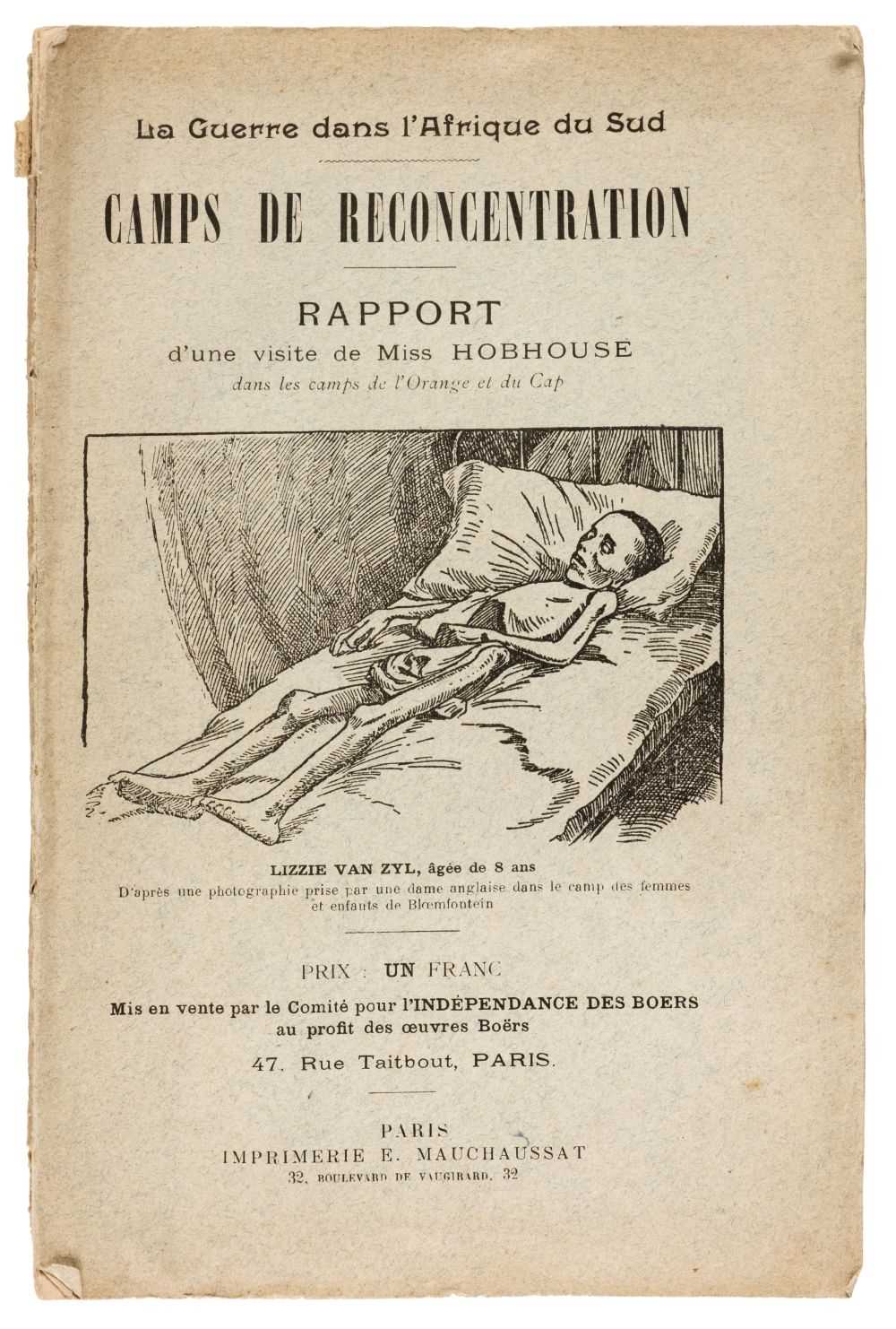Lot 20 - Hobhouse (Emily). Camps de Reconcentration, Paris: E. Mauchaussat, c.1901
