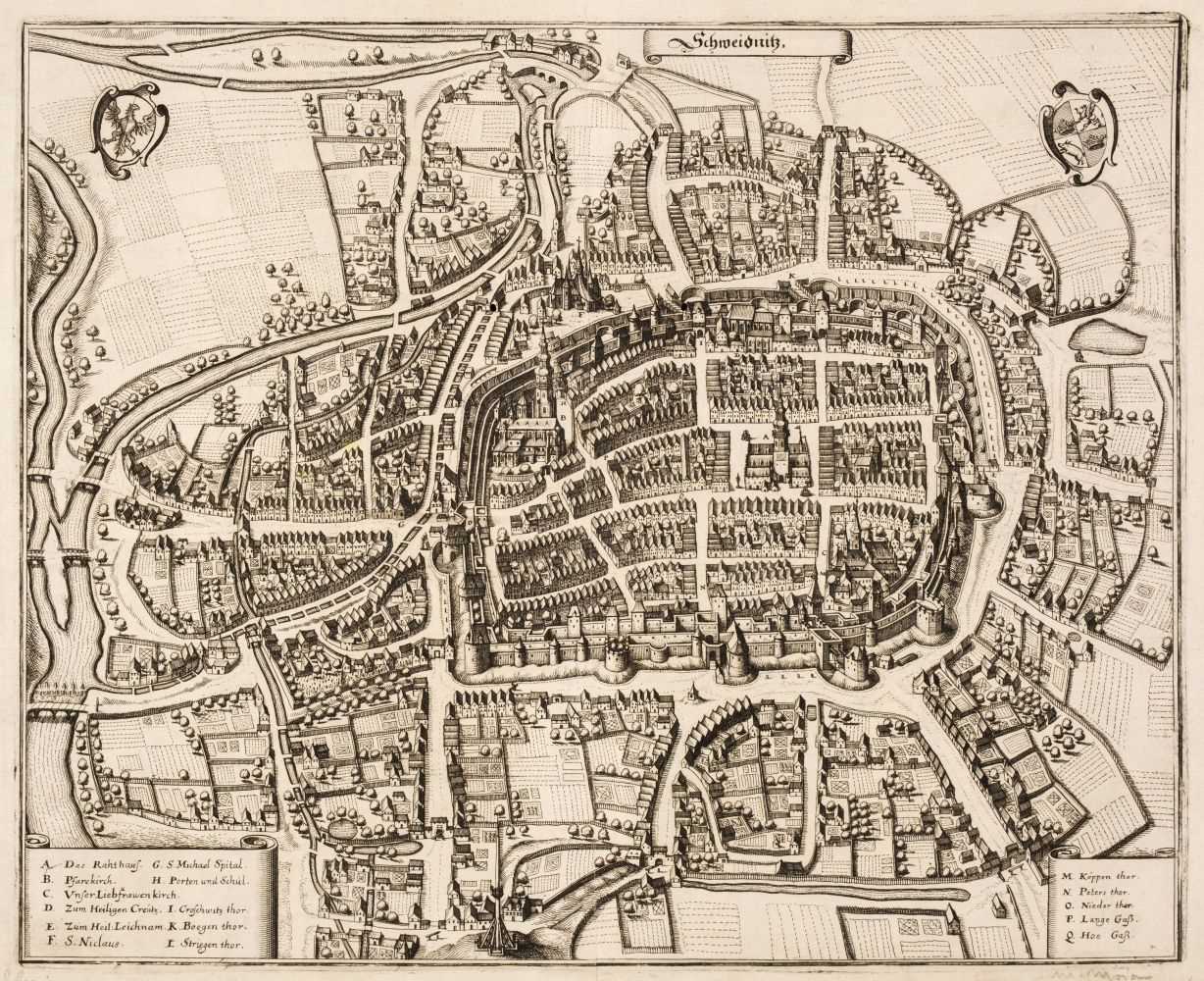 Lot 150 - Swidnica/Schweidnitz. A collection of seven town plans and maps, 17th & 18th century
