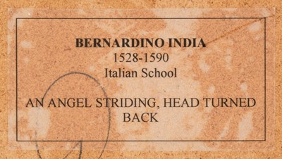 Lot 9 - India (Bernardino, Verona 1528-1590, attributed), Striding Angel. pen and ink, brush and wash