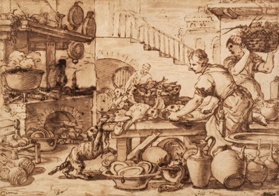 Lot 8 - Giordano (Luca, Naples 1634-1705, attributed), Women in a Kitchen, pen and brown ink