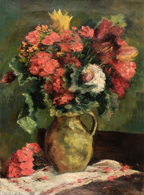 Lot 244 - Benois (Nadia, 1896-1975). Tulips and other flowers in a jug, oil on canvas, signed and dated