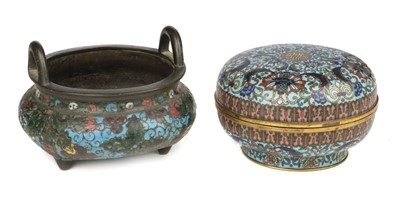 Lot 474 - Chinese Cloisonne. A 19th-century Chinese cloisonne enamel box and censer
