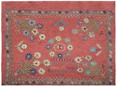 Lot 559 - Embroideries. A pair of embroideries on net lace, by Mary Mitchell, 1881