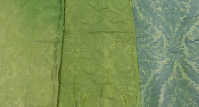 Lot 566 - Fabric. Two pieced panels of matching bright green silk damask, late 18th/early 19th century