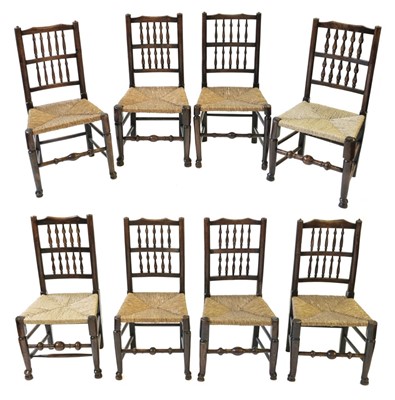 Lot 520 - Lancashire Regional Chairs. Eight Lancashire spindle back ash chairs, circa 1800-1850