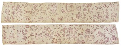 Lot 552 - Embroidered panels. A pair of redwork panels, British, circa 1620