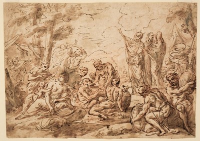 Lot 3 - Carlone (Giovanni Andrea, 1639-1697, attributed to). Gathering of Manna, pen and brown ink