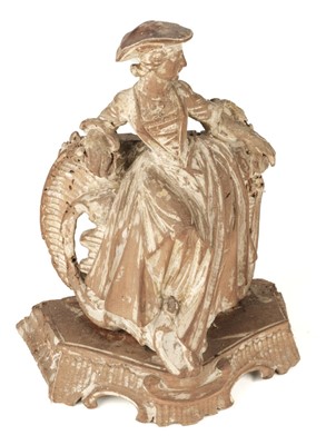 Lot 343 - Rococo Figure. An intriguing Rococo carved wood crinoline lady, probably 18th century